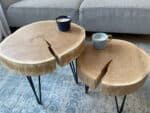 Stoere salon tafel van eiken schijf met hairpin